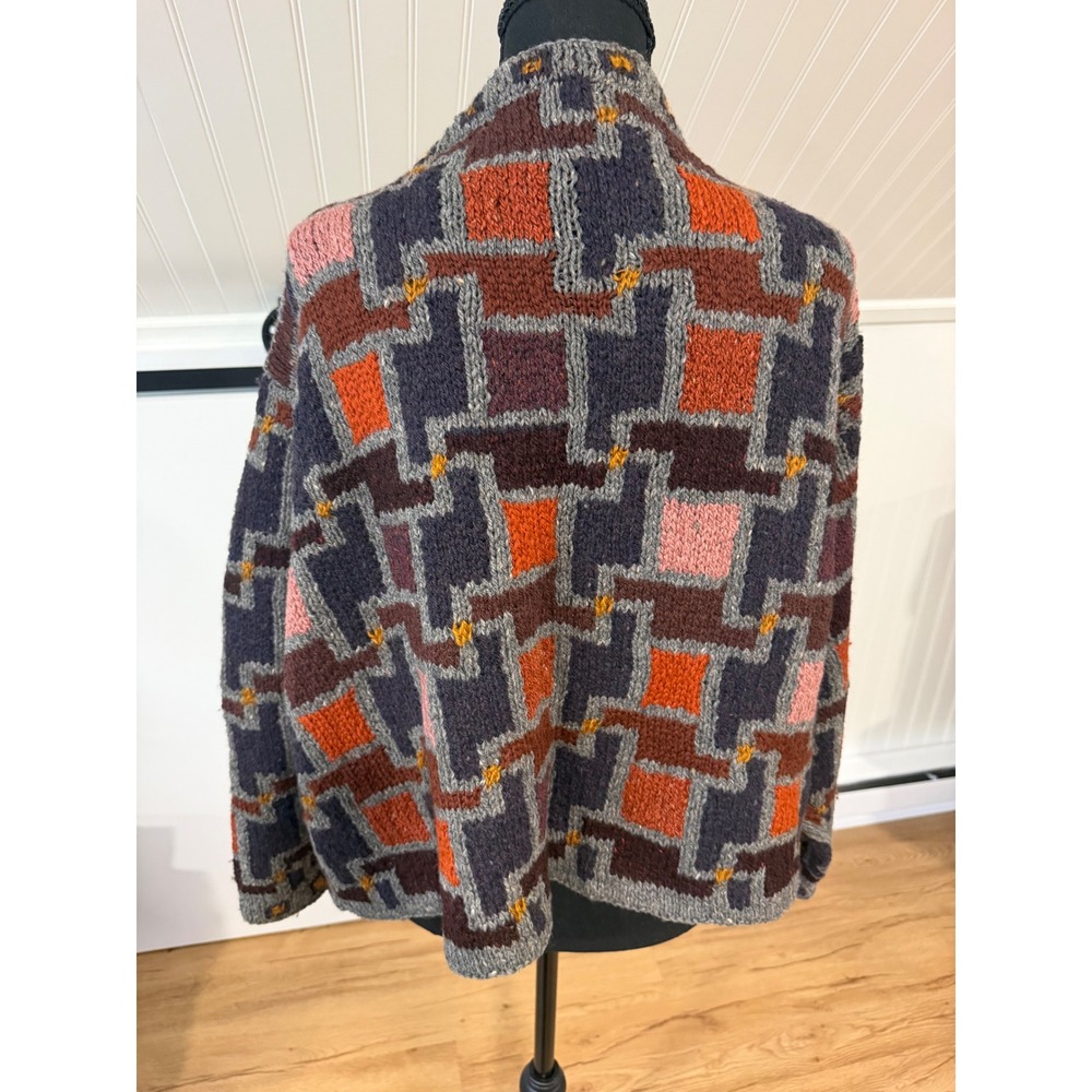 Di Gilpin Isle of Skye Hand Knit Wool Cardigan Sweater Geometric Intarsia M/L - Picture 2 of 8